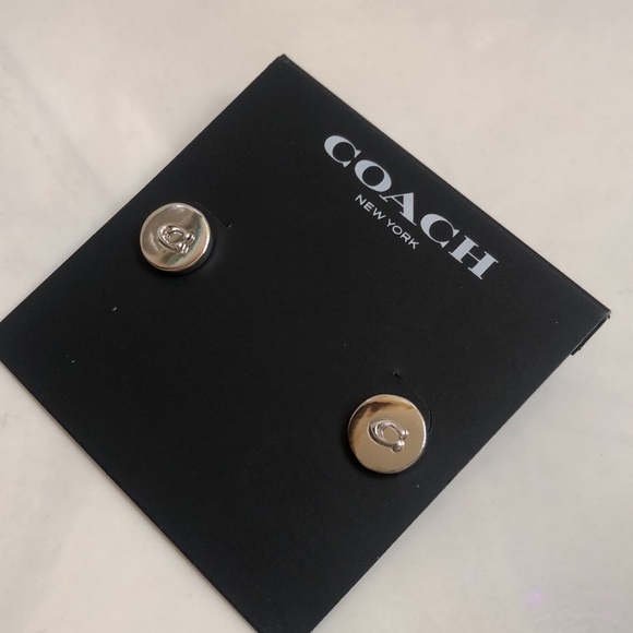 Coach Polished Silver Tone Signature C Disc Stud Earrings NWT - Picture 3 of 12